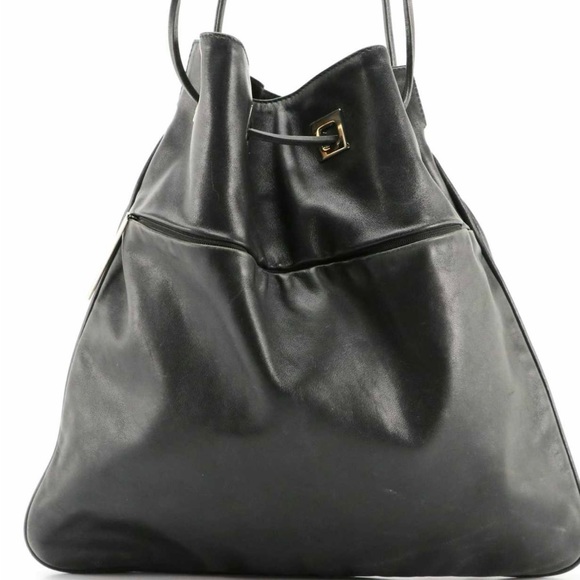 Gucci Drawstring chain link bucket shoulder bag black leather - Picture 2 of 6
